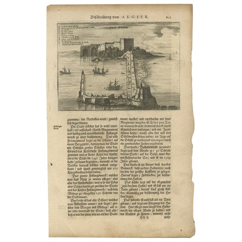 Antique Print of the Gates and Castle of Algiers by Dapper, 1670