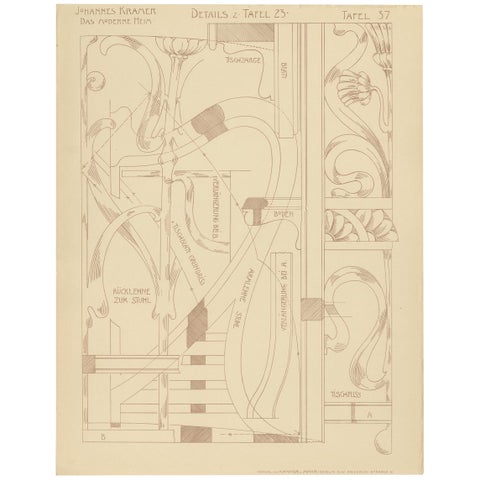 Antique Print of Furniture Details by Kramer, circa 1910