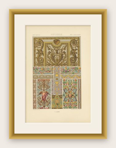 Pl. 76 Antique Print of XVIIth Century Ornaments by Racinet (c.1890), shown framed