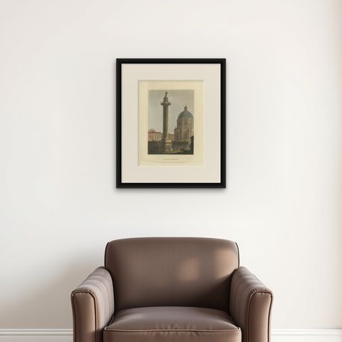 Column of Trajan, Rome, Original Hand-Colored Engraving, 1798, shown framed on a wall, true to size