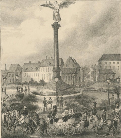Lithograph of the Peace Column in Berlin (Belle-Alliance-Platz), ca. 1860, close-up 4