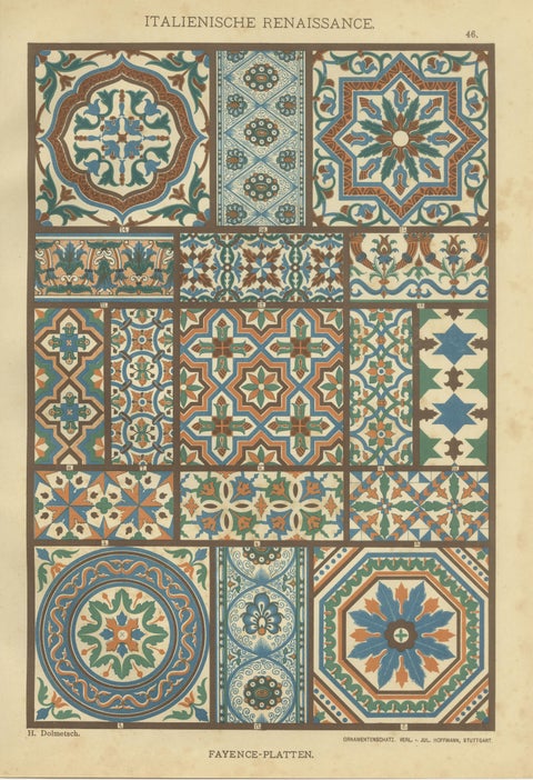 Italian Renaissance Tile Designs Print from Ornamentenschatz, 19th Century, view 2