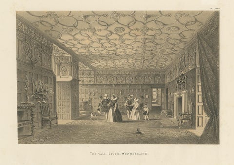 Antique Print of the Hall of Levens Hall by Nash, circa 1870, view 3