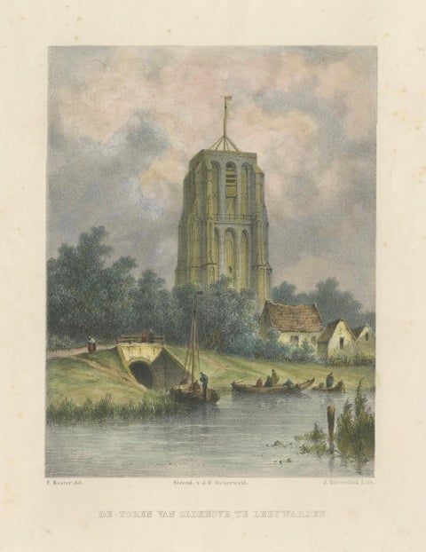 The Leaning Tower of Leeuwarden, Hilverdink’s Oldehove Lithograph, 1858, close-up 3