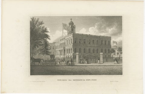 New York City Hall, Antique Architectural Engraving of Manhattan, c.1850, view 2