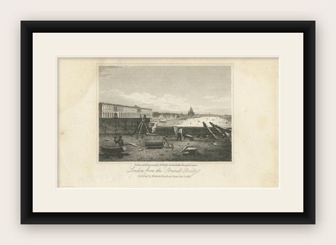 Antique Print of Waterloo Bridge by Clarke '1816', shown framed