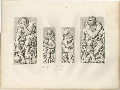 Antique French Architectural Sculpture Engravings Set of 3, Louvre Reliefs. 1803, view 3
