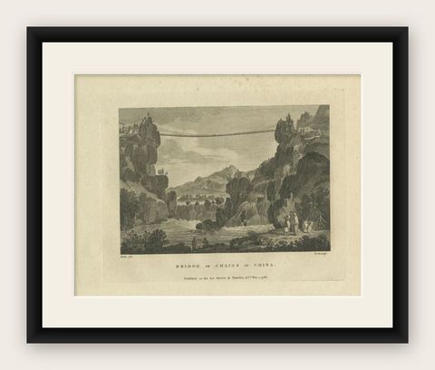 Antique Print of the Luding Bridge by Martyn, 1782, shown framed