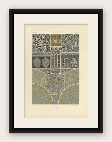 Pl. 16 Antique Print of Indian Ornaments by Racinet, circa 1890, shown framed