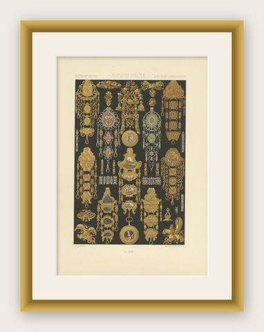 Pl. 94 Antique Print of XVIIth, XVIIIth Century Ornaments by Racinet (c.1890), shown framed