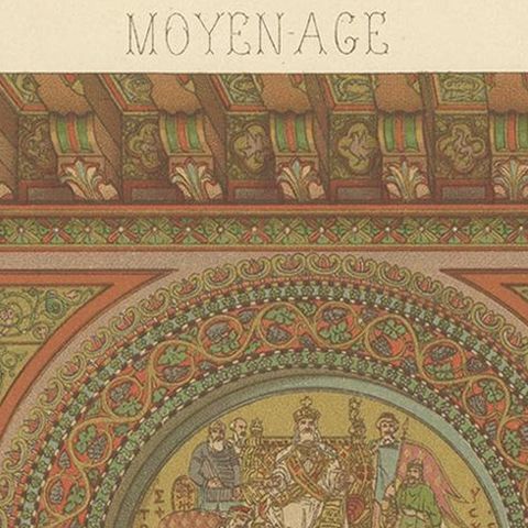 Pl. 31 Antique Print of Middle Ages Interior by Racinet 'circa 1880', close-up 1