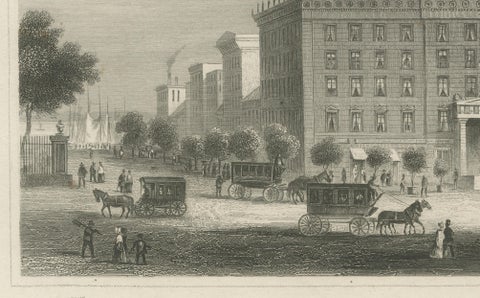 Astor House New York, Antique Broadway Hotel Steel Engraving 1850s, close-up 4