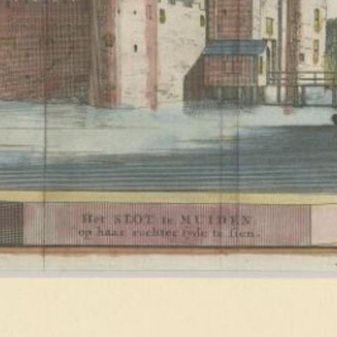 Antique Print of Muiden Castle in the Netherlands, circa 1730, close-up 2