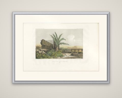 Antique Print of a Ruin in Concepción 'Chile' by D'Urville, circa 1850, shown framed