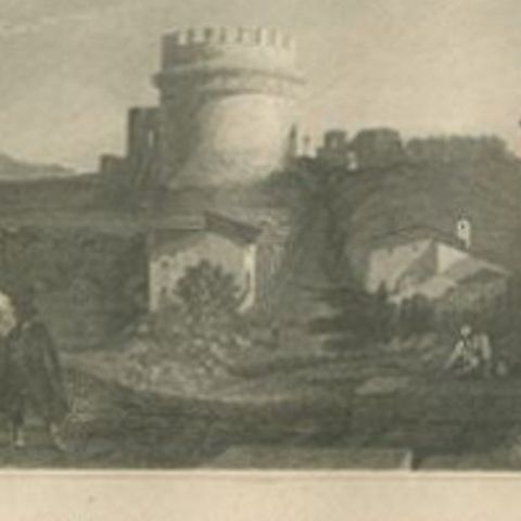 Antique Print of the Tomb of Caecilia Metella by Meyer, 1836, close-up 1