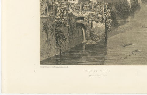 Rome Tiber View from Ponte Sisto, Antique Architectural Print 1869, close-up 5