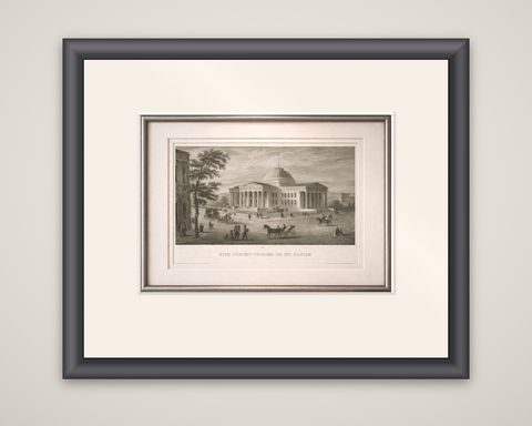St Louis Court House Antique Print, Missouri Architecture View c.1850, shown framed