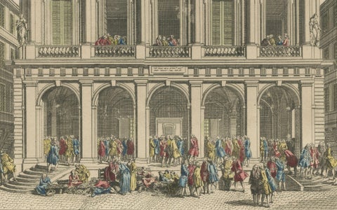 The Exchange Hall in Lyon, 18th Century Hand-Colored Engraving by Daumont, close-up 3