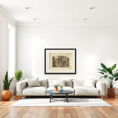 Antique Print of the Arch of the Goldsmith by Abbot, 1820, shown framed in a room, true to size