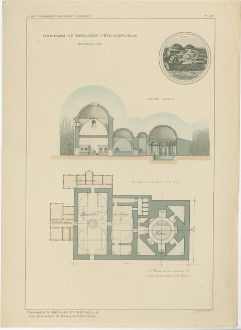 Pair of Ottoman Hammam Architectural Plans, Bursa Thermal Baths, Published 1924, view 2