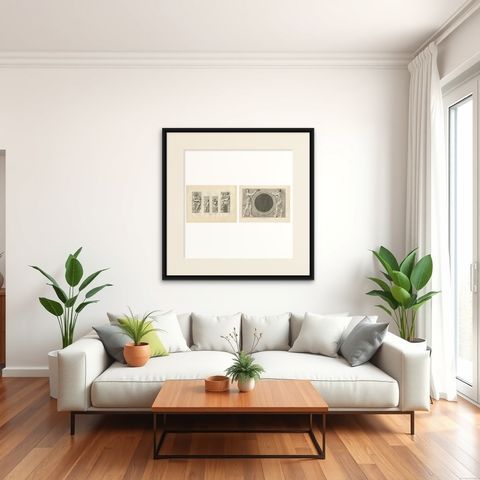Antique Louvre Architectural Relief Engravings, French Neoclassical Plates 1803, shown framed in a room, true to size