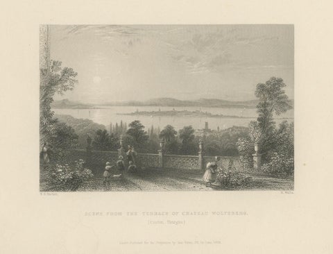 Antique Print of the Terrace of Château Wolfsberg, Switzerland, 1836, view 3