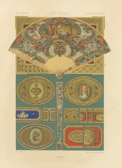 18th Century Decorative Fan and Ornament Designs, French Rococo Details, 1869, close-up 6
