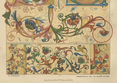 Pair of 19th Century Gothic Illuminated Ornament Prints Published in 1887, close-up 5