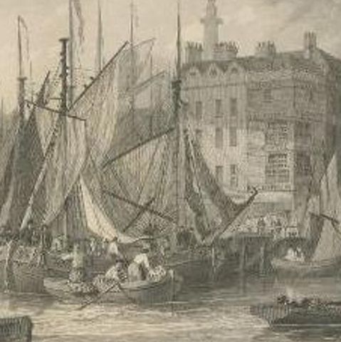 Antique Print of Billingsgate in London, by Tombleson, circa 1834, close-up 2