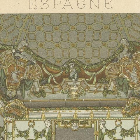 Pl. 183 Antique Print of Spanish Interior by Racinet, 'circa 1880', close-up 1