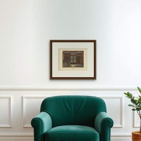 The Oriental Chamber: An Ottoman Interior of Textiles and Carved Wood, 1900, shown framed on a wall, true to size