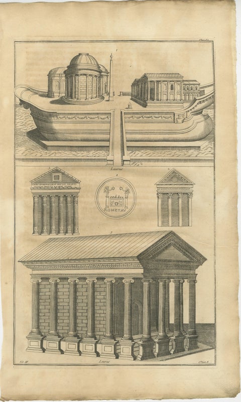 Antique Roman Temple Engravings Set of 3, Montfaucon 1721 Architecture, view 4