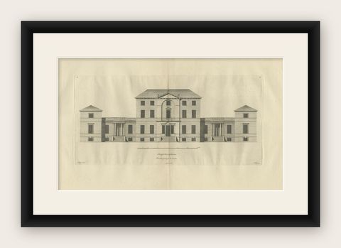 Antique Architectural Elevation of Sandon Hall, Staffordshire in England, c.1770, shown framed