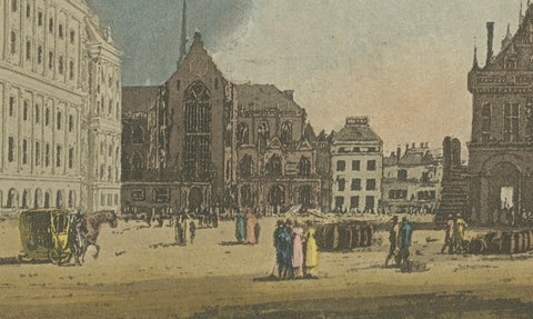 Antique View of the Amsterdam Town Hall, Hand-Colored Engraving c.1818, close-up 2