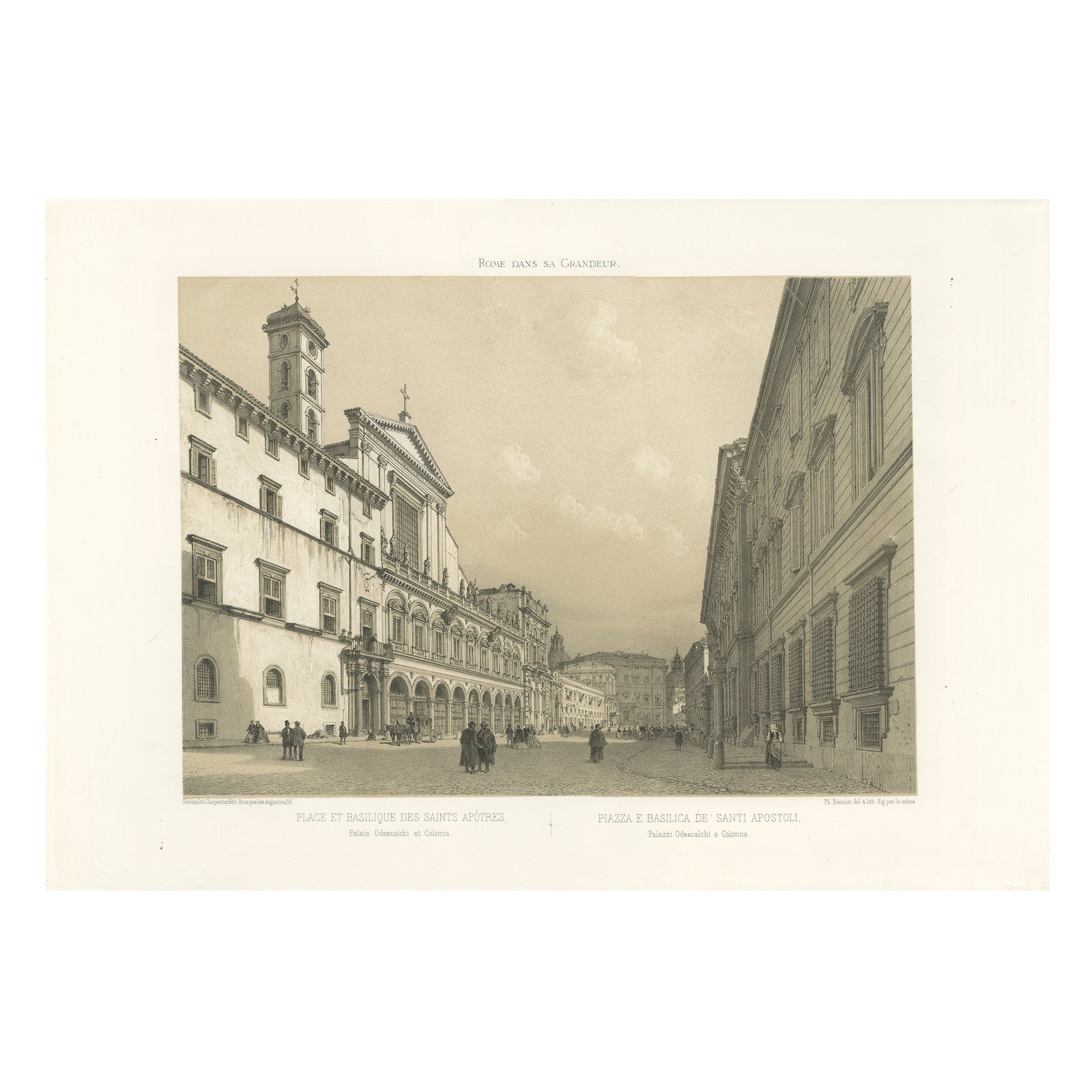 Rome Piazza Santi Apostoli, Grand Architectural View, Benoist 1869