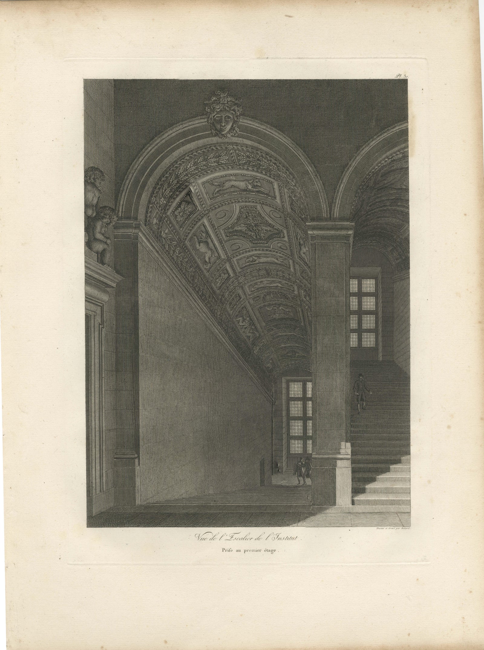 Antique Institut de France Grand Staircase Interior Print, Baltard 1803