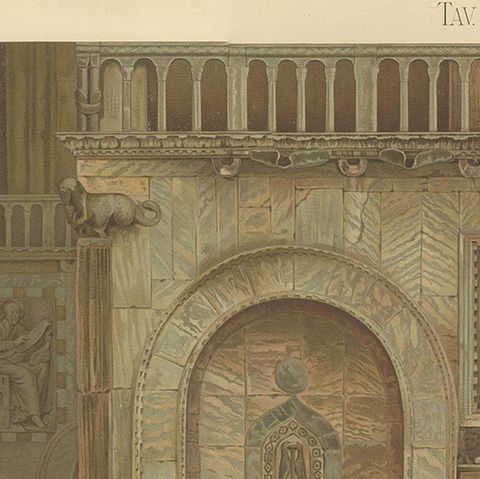Pl. 10 Antique Print of the Main Facade of the Basilica of San Marco, close-up 1