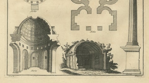 Antique Neoclassical Architecture Engraving by Montfaucon, 1721, close-up 4