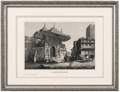 Constantinople Street Scene, Antique Print, Ottoman Fountain, 1850