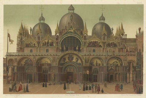 Large Antique Print of the Main Facade of the Basilica of San Marco, 1881, view 2