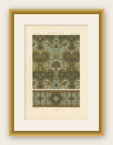 Pl. 75 Antique Print of XVIIth Century Ornaments by Racinet, circa 1890, shown framed