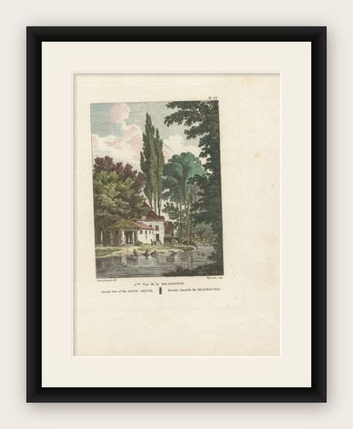 Antique Print of the Brew House at Ermenonville in Oise, Region Hauts-de-france, shown framed