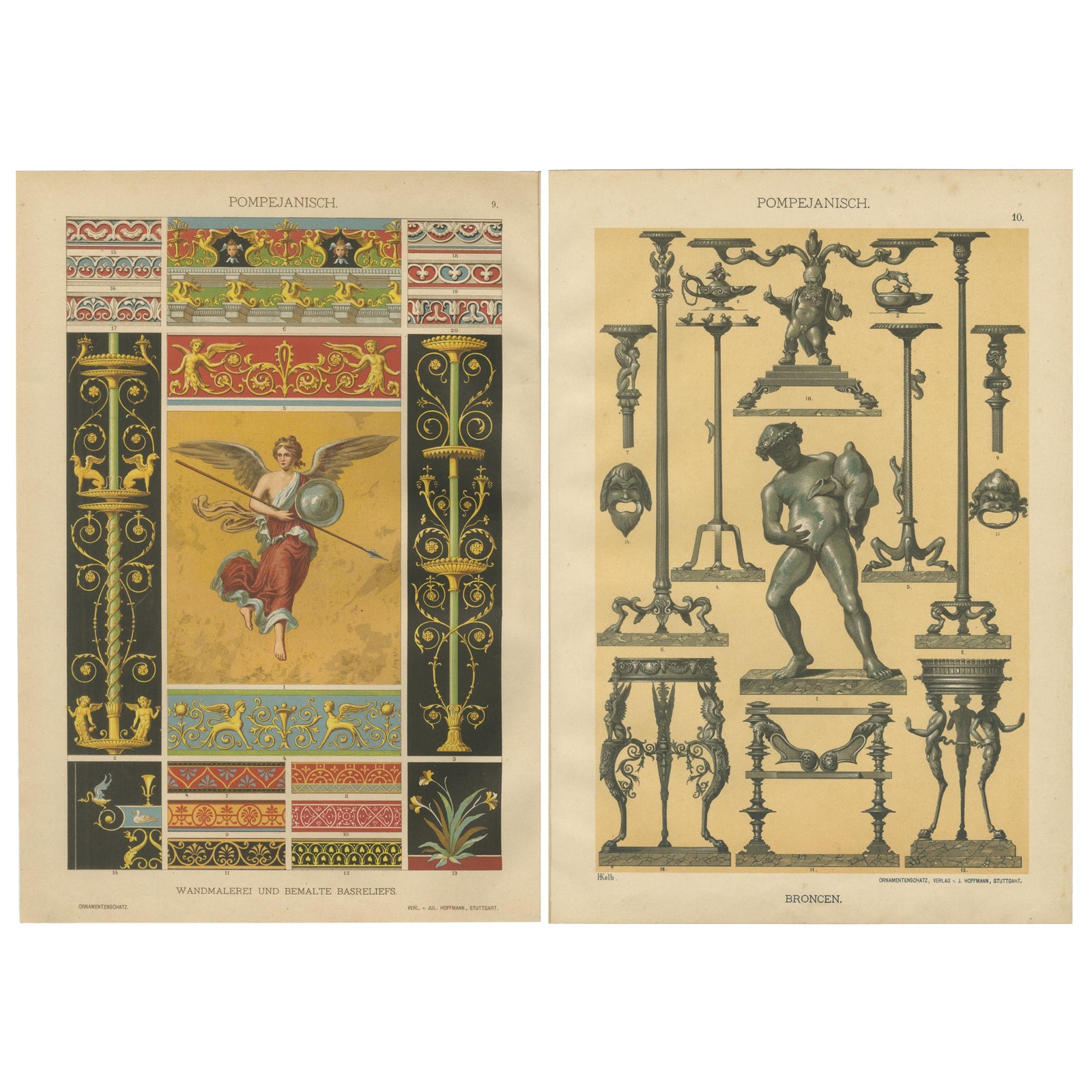 Antique Pompeian Wall Painting and Bronze Design Prints, Italy-Inspired, 1887