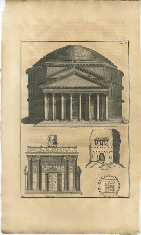 Antique Roman Temple Engravings Set of 3, Montfaucon 1721 Architecture, view 2