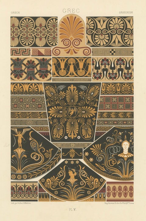 Ancient Greek Vase and Border Patterns, Classical Ornament, Plate V, ca.1890, close-up 5