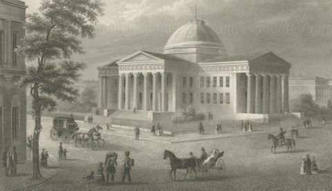 St Louis Court House Antique Print, Missouri Architecture View c.1850, close-up 2