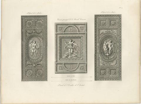 Antique Louvre Sculptures & Institut Ceiling Ornament Prints, Baltard 1803, view 3