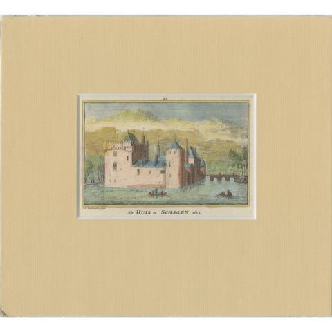 Antique Handcolored Castle Print of 'Huis te Schagen' in The Netherlands, c.1730, view 2