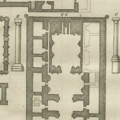 Temple and Buildings of the Labyrinth, Hawara, Floor Plan Engraving, Egypt 1776, close-up 5