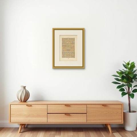 Pl. 69 Antique Print of Russian Motifs from Metalwork Ornaments by Racinet, shown framed on a wall, true to size